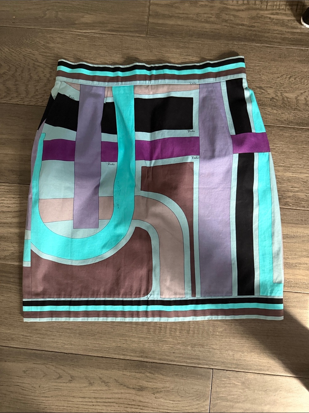 Emilio Pucci Geometric Pencil Skirt in Teal, Lavender & Brown
